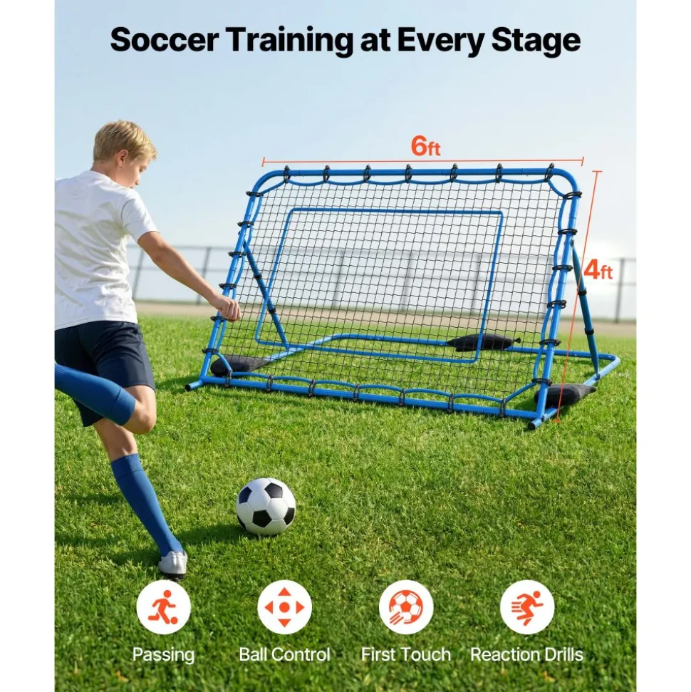 VEVOR Soccer Rebounder Net, Quick-Switch Angle Soccer Goal Rebounder for Control, Passing Practice, Heavy-Duty Iron Frame & PE Net, Easy Setup Ball Training Aids & Equipment for Teens&Adults,6 x 4 ft