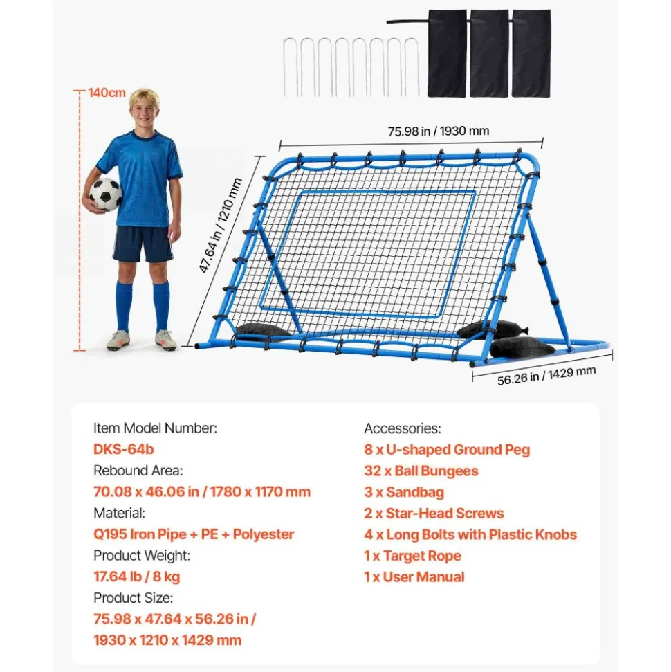 VEVOR Soccer Rebounder Net, Quick-Switch Angle Soccer Goal Rebounder for Control, Passing Practice, Heavy-Duty Iron Frame & PE Net, Easy Setup Ball Training Aids & Equipment for Teens&Adults,6 x 4 ft
