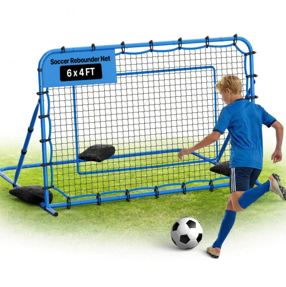 VEVOR Soccer Rebounder Net, Quick-Switch Angle Soccer Goal Rebounder for Control, Passing Practice, Heavy-Duty Iron Frame & PE Net, Easy Setup Ball Training Aids & Equipment for Teens&Adults,6 x 4 ft
