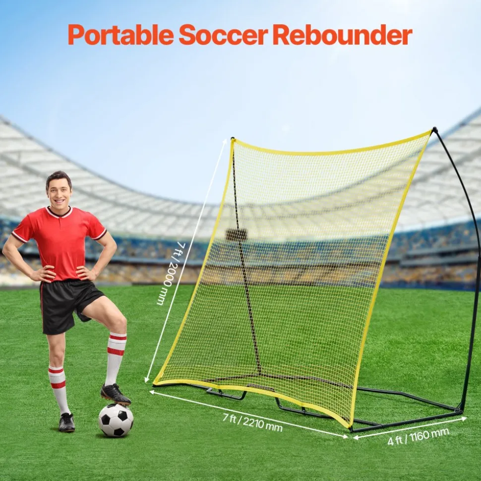 VEVOR Soccer Rebounder, Portable Soccer Trainer, 7x7FT Iron & Polyester Soccer Practice Equipment, Sports Football Rebounder Wall with Portable Bag, Perfect for Team Solo Training, Passing, Volley