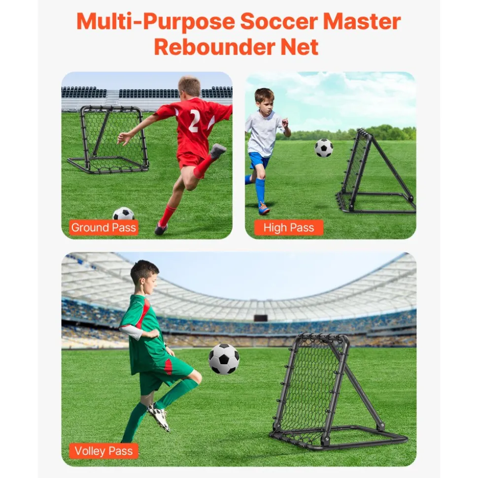 VEVOR Soccer Rebounder Rebound Net, Kick-Back 34"x34", Portable Football Training Gifts, Fully Adjustable Angles Goal Net, Aids & Equipment for Kids Teens & All Ages, Easy Set Up & Perfect Storage