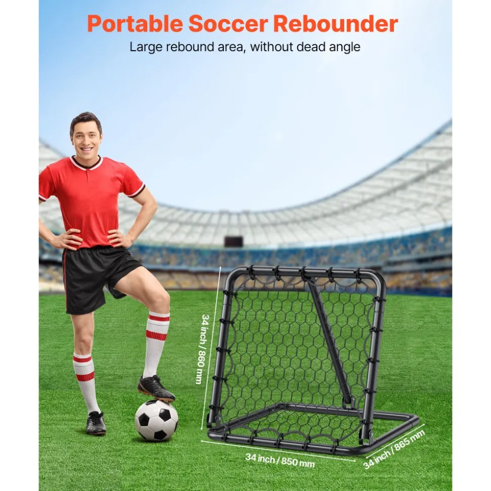 VEVOR Soccer Rebounder Rebound Net, Kick-Back 34"x34", Portable Football Training Gifts, Fully Adjustable Angles Goal Net, Aids & Equipment for Kids Teens & All Ages, Easy Set Up & Perfect Storage