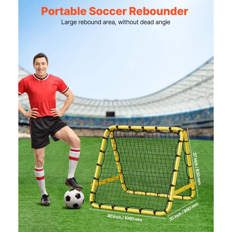 VEVOR Soccer Rebounder Rebound Net, 40"x35"x37" Portable Football Training Gifts, Fully Adjustable Angles Goal Net, Aids & Equipment for Kids Teens & All Ages, Easy Set Up & Perfect Storage