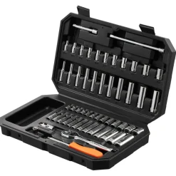 VEVOR Socket Set, 1/4 Inch Drive Socket and Ratchet Set, 6-Point Socket Opening, 54 Pieces Tool Set SAE and Metric, Deep and Standard Sockets, 5/32-9/16 in, 4-14 mm, with Accessories, Storage Case