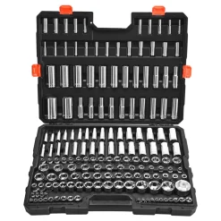 VEVOR Socket Set, 163 Pieces, 3/8 & 1/4 & 1/2 inch Drive Socket Tool Set, SAE and Metric, Deep and Standard, Mechanic Tool Kit with Storage Case, Chrome Plated CR-V Alloy Steel, for Automotive Repair