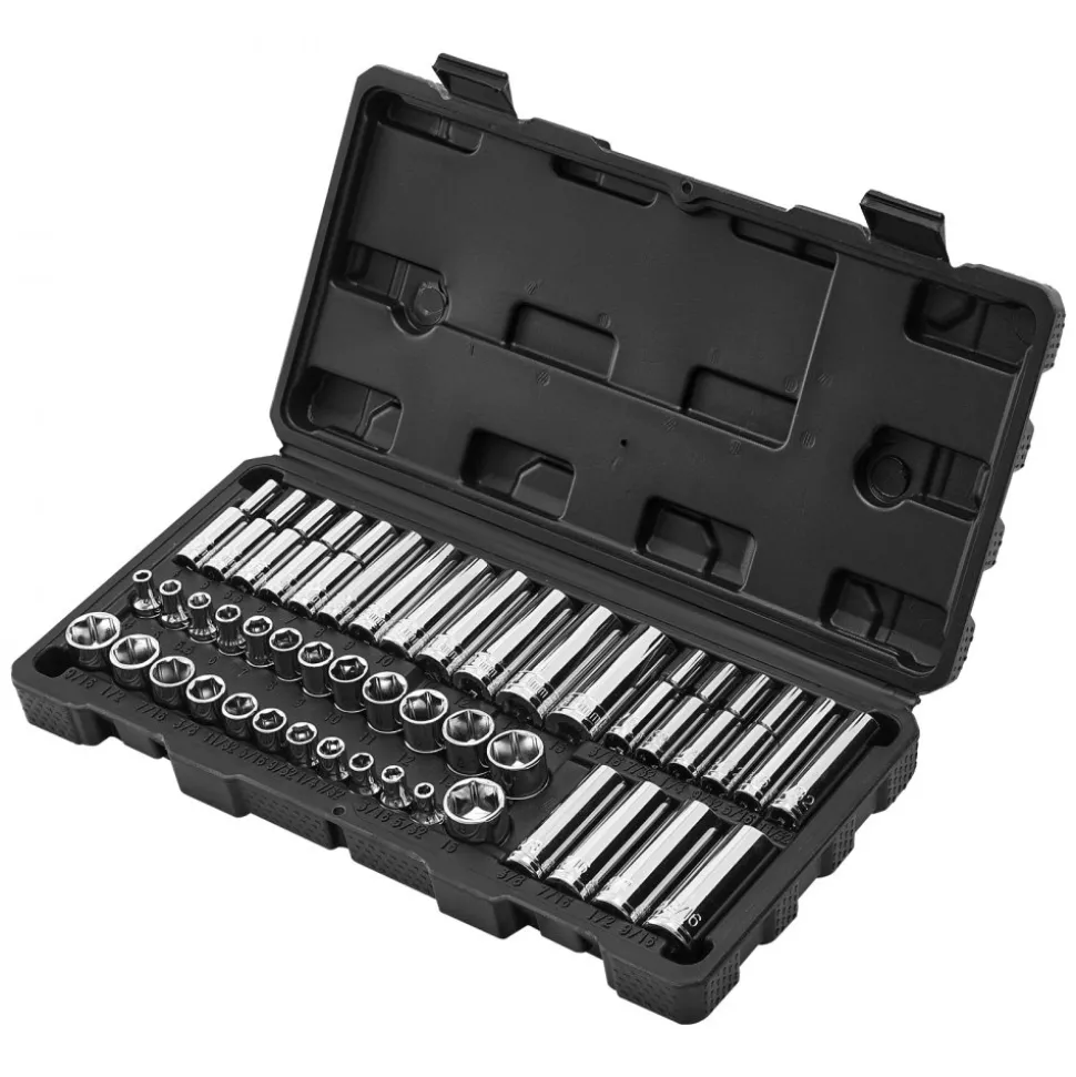 VEVOR Socket Set, 46 Pieces, 1/4 inch Drive Socket Tool Set, SAE and Metric Size, Deep and Standard, Mechanic Tool Kit with Storage Case, Chrome Plated CR-V Alloy Steel, for Automotive Repair