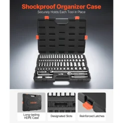 VEVOR Socket Set, 76 Pieces, 3/8 inch Drive Socket and Ratchet Set, SAE and Metric, Deep and Shallow, Mechanic Tool Kit with Accessories and Storage Case, CR-V Alloy Steel, for Automotive Repair