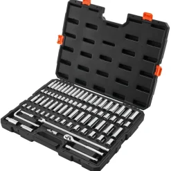 VEVOR Socket Set, 76 Pieces, 3/8 inch Drive Socket and Ratchet Set, SAE and Metric, Deep and Shallow, Mechanic Tool Kit with Accessories and Storage Case, CR-V Alloy Steel, for Automotive Repair