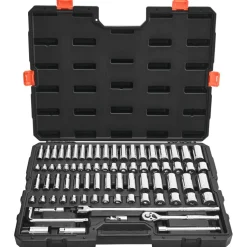 VEVOR Socket Set, 76 Pieces, 3/8 inch Drive Socket and Ratchet Set, SAE and Metric, Deep and Shallow, Mechanic Tool Kit with Accessories and Storage Case, CR-V Alloy Steel, for Automotive Repair