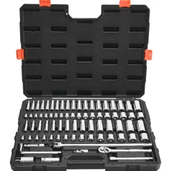 VEVOR Socket Set, 76 Pieces, 3/8 inch Drive Socket and Ratchet Set, SAE and Metric, Deep and Shallow, Mechanic Tool Kit with Accessories and Storage Case, CR-V Alloy Steel, for Automotive Repair