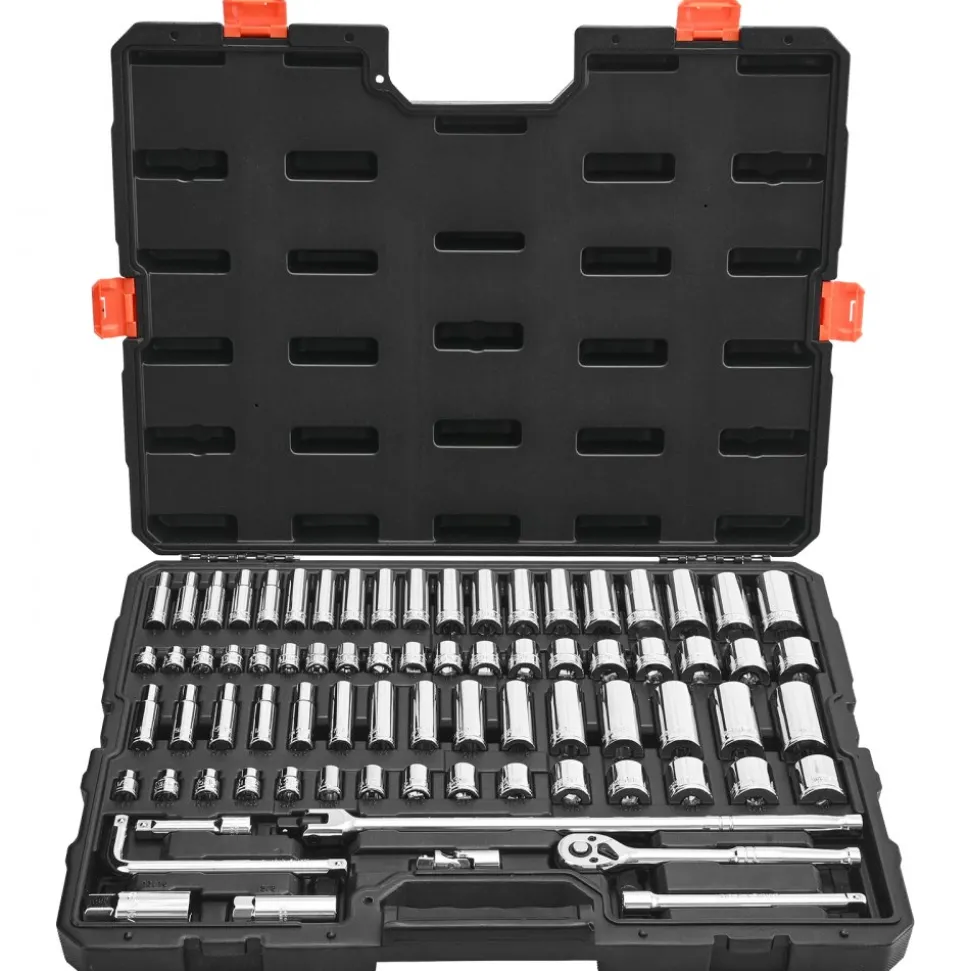 VEVOR Socket Set, 76 Pieces, 3/8 inch Drive Socket and Ratchet Set, SAE and Metric, Deep and Shallow, Mechanic Tool Kit with Accessories and Storage Case, CR-V Alloy Steel, for Automotive Repair