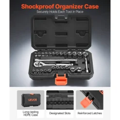 VEVOR Socket Set, 27 Pieces, 1/4 inch Drive Socket and Ratchet Set, SAE and Metric, Mechanic Tool Kit with Ratchet Wrench, Extension Bar and Storage Case, CR-V Alloy Steel, for Automotive Repair