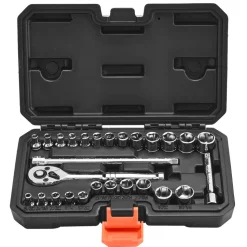 VEVOR Socket Set, 27 Pieces, 1/4 inch Drive Socket and Ratchet Set, SAE and Metric, Mechanic Tool Kit with Ratchet Wrench, Extension Bar and Storage Case, CR-V Alloy Steel, for Automotive Repair