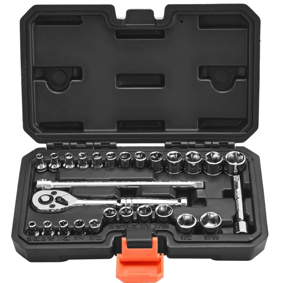 VEVOR Socket Set, 27 Pieces, 1/4 inch Drive Socket and Ratchet Set, SAE and Metric, Mechanic Tool Kit with Ratchet Wrench, Extension Bar and Storage Case, CR-V Alloy Steel, for Automotive Repair