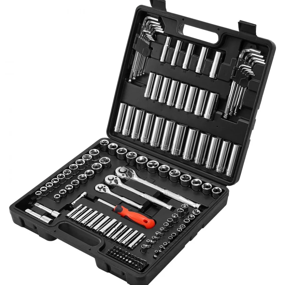 VEVOR Socket Set, 149 Pieces, 3/8 & 1/4 & 1/2 inch Drive Socket and Ratchet Set, SAE and Metric, Deep and Shallow, Mechanic Tool Kit with Bits, Accessories, Storage Case, CR-V Alloy Steel, for Repair