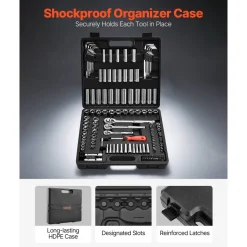 VEVOR Socket Set, 149 Pieces, 3/8 & 1/4 & 1/2 inch Drive Socket and Ratchet Set, SAE and Metric, Deep and Shallow, Mechanic Tool Kit with Bits, Accessories, Storage Case, CR-V Alloy Steel, for Repair