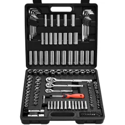 VEVOR Socket Set, 149 Pieces, 3/8 & 1/4 & 1/2 inch Drive Socket and Ratchet Set, SAE and Metric, Deep and Shallow, Mechanic Tool Kit with Bits, Accessories, Storage Case, CR-V Alloy Steel, for Repair