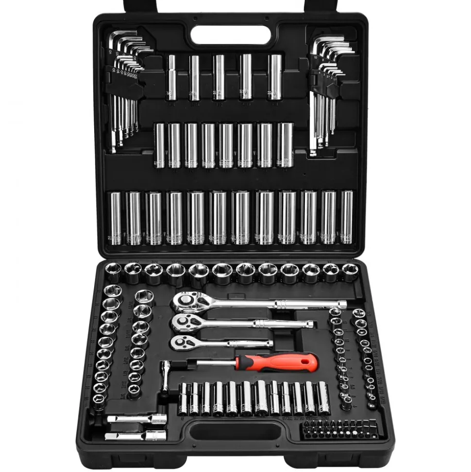 VEVOR Socket Set, 149 Pieces, 3/8 & 1/4 & 1/2 inch Drive Socket and Ratchet Set, SAE and Metric, Deep and Shallow, Mechanic Tool Kit with Bits, Accessories, Storage Case, CR-V Alloy Steel, for Repair