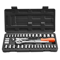 VEVOR Socket Set, 39 Pieces, 3/8 & 1/4 inch Drive Socket and Ratchet Set, SAE and Metric Size, Mechanic Tool Kit with Ratchet Wrench, Accessories, Storage Case, CR-V Alloy Steel, for Automotive Repair
