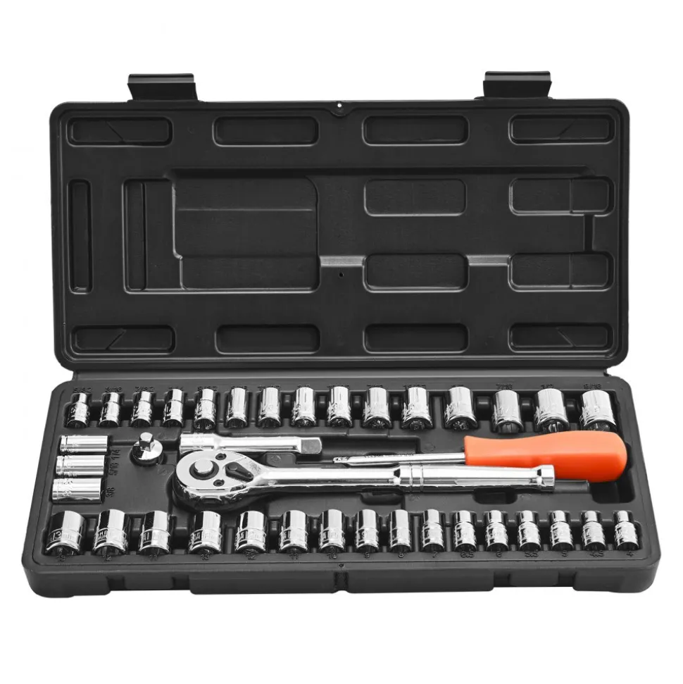 VEVOR Socket Set, 39 Pieces, 3/8 & 1/4 inch Drive Socket and Ratchet Set, SAE and Metric Size, Mechanic Tool Kit with Ratchet Wrench, Accessories, Storage Case, CR-V Alloy Steel, for Automotive Repair