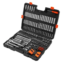 VEVOR Socket Set, 225 Pieces, 3/8 & 1/4 & 1/2 inch Drive Socket and Ratchet Set, SAE and Metric, Deep and Shallow, Mechanic Tool Kit with Bits, Accessories, Storage Case, CR-V Alloy Steel, for Repair