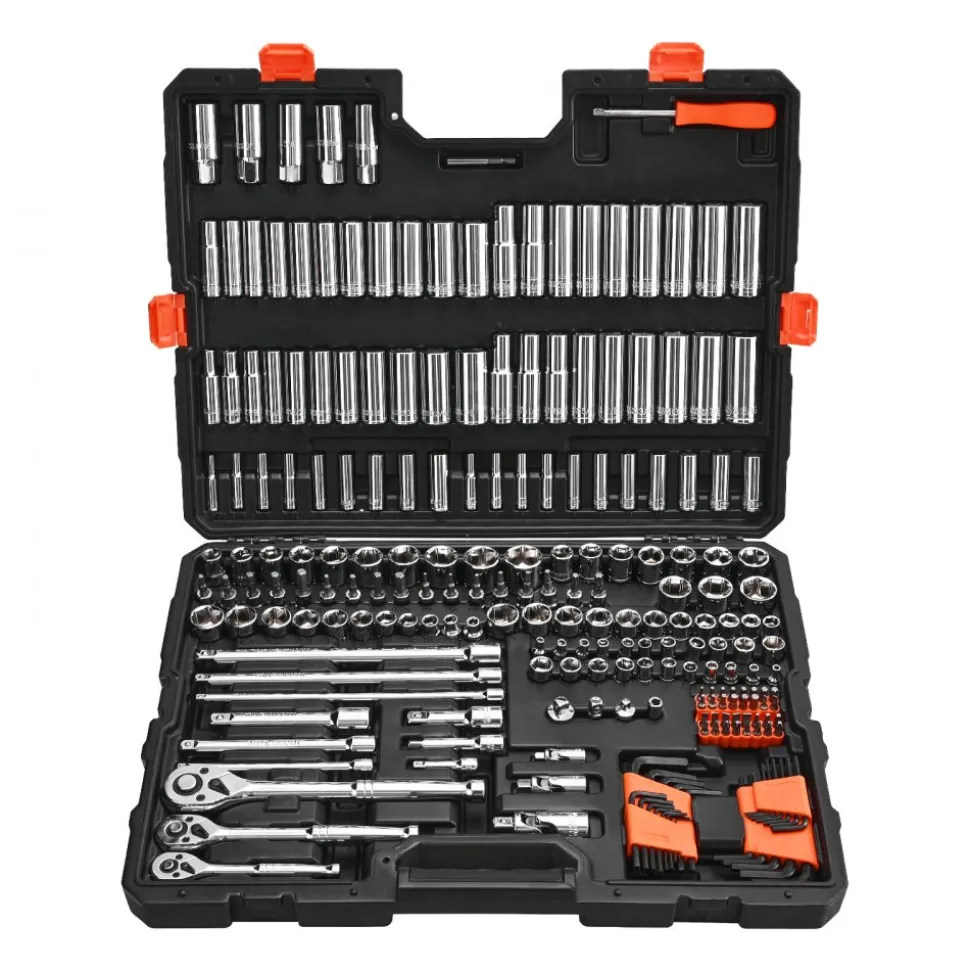 VEVOR Socket Set, 225 Pieces, 3/8 & 1/4 & 1/2 inch Drive Socket and Ratchet Set, SAE and Metric, Deep and Shallow, Mechanic Tool Kit with Bits, Accessories, Storage Case, CR-V Alloy Steel, for Repair