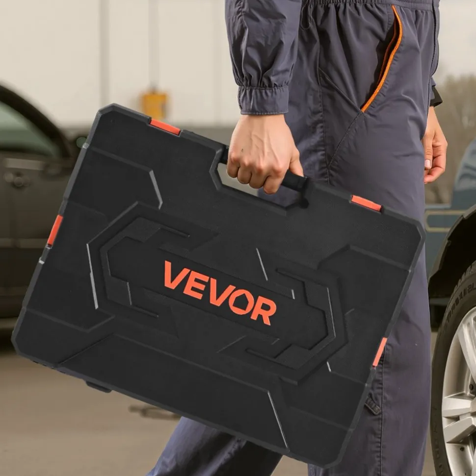 VEVOR Socket Set, 225 Pieces, 3/8 & 1/4 & 1/2 inch Drive Socket and Ratchet Set, SAE and Metric, Deep and Shallow, Mechanic Tool Kit with Bits, Accessories, Storage Case, CR-V Alloy Steel, for Repair