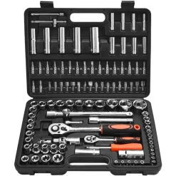 VEVOR Socket Set, 108 Pieces, 1/4 & 1/2 inch Drive Socket and Ratchet Set, Metric Size from 4 to 32 mm, Mechanic Tool Kit with Bits, Accessories, Storage Case, CR-V Alloy Steel, for Automotive Repair