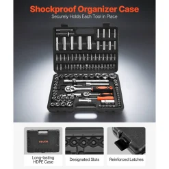 VEVOR Socket Set, 108 Pieces, 1/4 & 1/2 inch Drive Socket and Ratchet Set, Metric Size from 4 to 32 mm, Mechanic Tool Kit with Bits, Accessories, Storage Case, CR-V Alloy Steel, for Automotive Repair