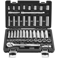 VEVOR Socket Set, 44 Pieces, 3/8 inch Drive Socket and Ratchet Set, SAE and Metric, Deep and Shallow, Mechanic Tool Kit with Accessories and Storage Case, CR-V Alloy Steel, for Automotive Repair