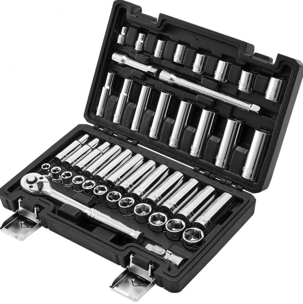 VEVOR Socket Set, 44 Pieces, 3/8 inch Drive Socket and Ratchet Set, SAE and Metric, Deep and Shallow, Mechanic Tool Kit with Accessories and Storage Case, CR-V Alloy Steel, for Automotive Repair