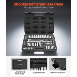 VEVOR Socket Set, 69 Pieces, 3/8 & 1/4 inch Drive Socket and Ratchet Set, SAE and Metric, Deep and Standard, Mechanic Tool Kit with Accessories and Storage Case, CR-V Alloy Steel, for Auto Repair