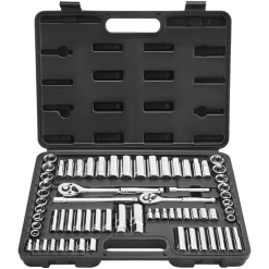 VEVOR Socket Set, 69 Pieces, 3/8 & 1/4 inch Drive Socket and Ratchet Set, SAE and Metric, Deep and Standard, Mechanic Tool Kit with Accessories and Storage Case, CR-V Alloy Steel, for Auto Repair