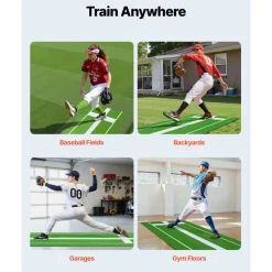 VEVOR Softball Pitching Mat, 10x3 ft Baseball Pitching Rubber Mound, Antifade Turf and Antislip Foam Backing Portable Training Aid, Fastpitch Equipment for Pitchers Indoor Outdoor Practice, Green