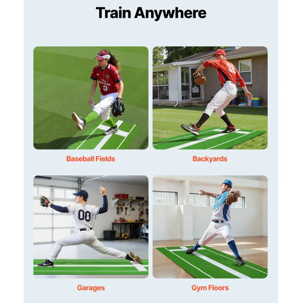 VEVOR Softball Pitching Mat, 10x3 ft Baseball Pitching Rubber Mound, Antifade Turf and Antislip Foam Backing Portable Training Aid, Fastpitch Equipment for Pitchers Indoor Outdoor Practice, Green