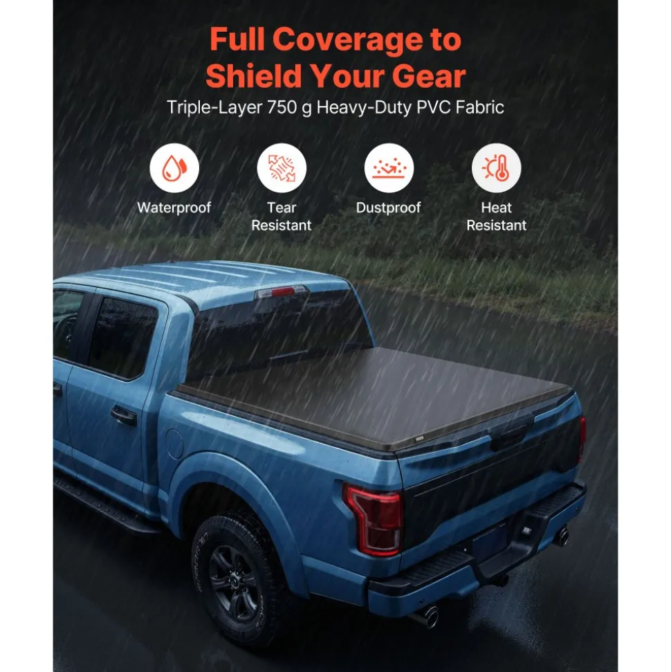 VEVOR Soft Roll-Up Truck Bed Tonneau Cover, Compatible with 2019-2026 Ram 1500 New Body, Fits 5.7 ft (5 ft 7 in/67 in) Bed Without Rambox or Split Tailgate, PVC Tonneau Cover with Aluminum Alloy Bars