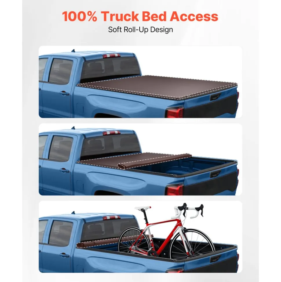 VEVOR Soft Roll-Up Truck Bed Tonneau Cover, Compatible with 2019-2026 Ram 1500 New Body, Fits 5.7 ft (5 ft 7 in/67 in) Bed Without Rambox or Split Tailgate, PVC Tonneau Cover with Aluminum Alloy Bars