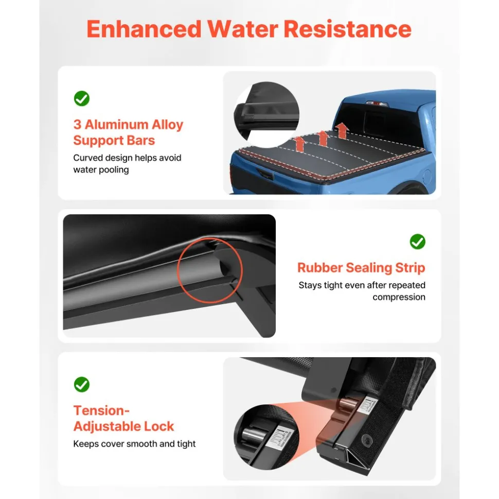 VEVOR Soft Roll-Up Truck Bed Tonneau Cover, Compatible with 2019-2026 Ram 1500 New Body, Fits 5.7 ft (5 ft 7 in/67 in) Bed Without Rambox or Split Tailgate, PVC Tonneau Cover with Aluminum Alloy Bars