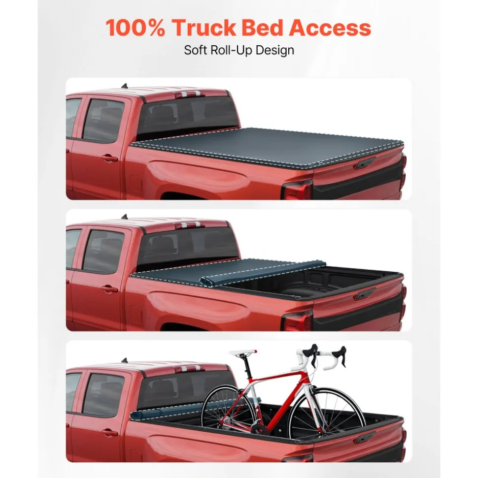 VEVOR Soft Roll-Up Truck Bed Tonneau Cover, Compatible with 2017-2026 Honda Ridgeline, Fits 5 ft (5 ft 4 in/64 in) Bed, Triple-Layer Heavy-Duty PVC Tonneau Cover with Three Aluminum Alloy Support Bars