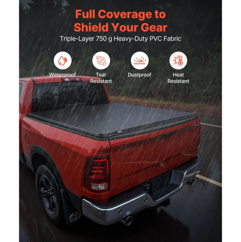 VEVOR Soft Roll-Up Truck Bed Tonneau Cover, Compatible with 2014-2025 Chevy Silverado/GMC Sierra 1500 & 2014-2019 2500 3500 HD, Fits 6.5 ft (6 ft 7 in/79 in) Bed, PVC Tonneau Cover with Aluminum Bars