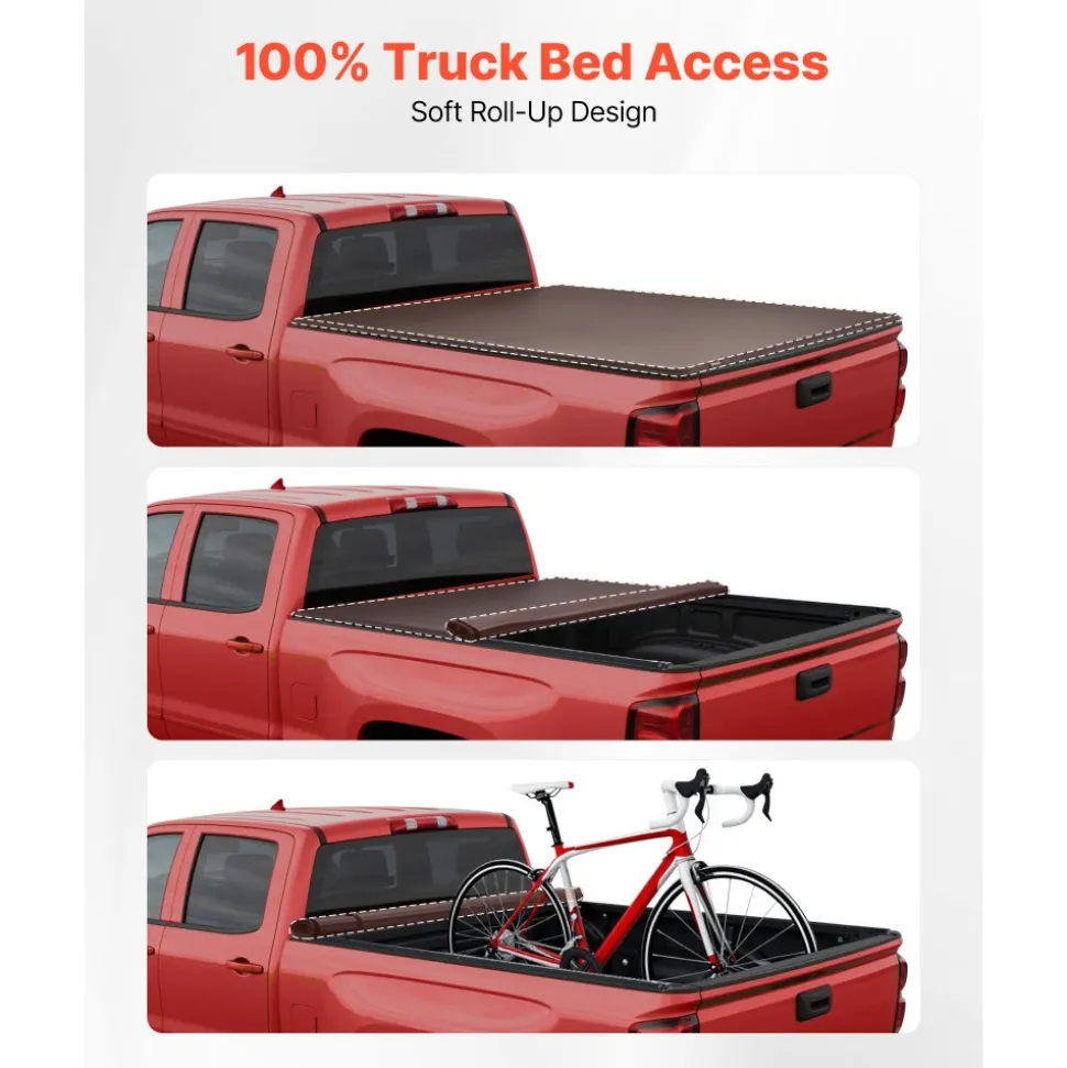 VEVOR Soft Roll-Up Truck Bed Tonneau Cover, Compatible with 2014-2025 Chevy Silverado/GMC Sierra 1500 & 2014-2019 2500 3500 HD, Fits 6.5 ft (6 ft 7 in/79 in) Bed, PVC Tonneau Cover with Aluminum Bars