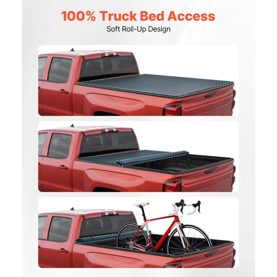 VEVOR Soft Roll-Up Truck Bed Tonneau Cover, Compatible with 2019-2026 Chevy Silverado/GMC Sierra 1500 New Body, Fits 5.8 ft (5 ft 9 in/69.3 in) Bed, PVC Tonneau Cover with Aluminum Alloy Support Bars