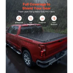VEVOR Soft Roll-Up Truck Bed Tonneau Cover, Compatible with 2019-2026 Chevy Silverado/GMC Sierra 1500 New Body, Fits 5.8 ft (5 ft 9 in/69.3 in) Bed, PVC Tonneau Cover with Aluminum Alloy Support Bars