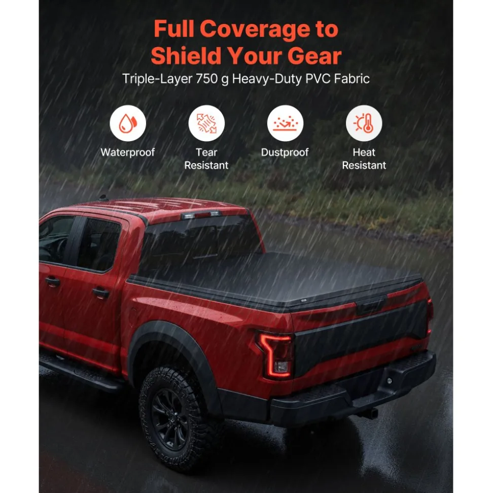 VEVOR Soft Roll-Up Truck Bed Tonneau Cover, Compatible with 2014-2018 Chevy Silverado/GMC Sierra 1500 (2019 LD/Limited), Fits 5.8 ft (5 ft 9 in/69 in) Bed, PVC Tonneau Cover with Aluminum Alloy Bars