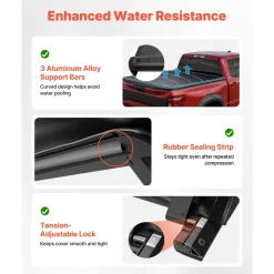 VEVOR Soft Roll-Up Truck Bed Tonneau Cover, Compatible with 2014-2018 Chevy Silverado/GMC Sierra 1500 (2019 LD/Limited), Fits 5.8 ft (5 ft 9 in/69 in) Bed, PVC Tonneau Cover with Aluminum Alloy Bars