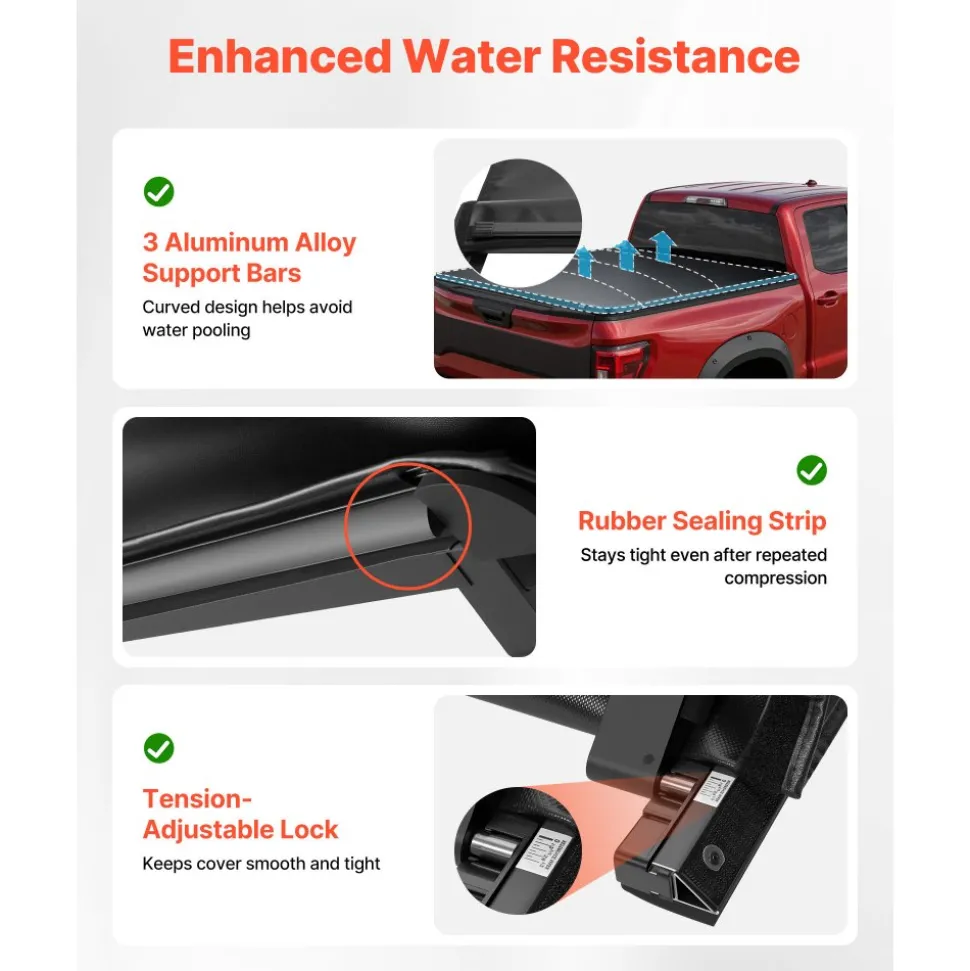 VEVOR Soft Roll-Up Truck Bed Tonneau Cover, Compatible with 2014-2018 Chevy Silverado/GMC Sierra 1500 (2019 LD/Limited), Fits 5.8 ft (5 ft 9 in/69 in) Bed, PVC Tonneau Cover with Aluminum Alloy Bars