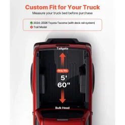 VEVOR Soft Roll-Up Truck Bed Tonneau Cover, Compatible with 2024-2026 Toyota Tacoma (Excl. Trail Edition) with Deck Rail System, Fits 5 ft (60 in) Bed, PVC Tonneau Cover with Three Aluminum Alloy Bars