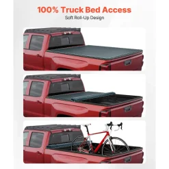VEVOR Soft Roll-Up Truck Bed Tonneau Cover, Compatible with 2024-2026 Toyota Tacoma (Excl. Trail Edition) with Deck Rail System, Fits 5 ft (60 in) Bed, PVC Tonneau Cover with Three Aluminum Alloy Bars