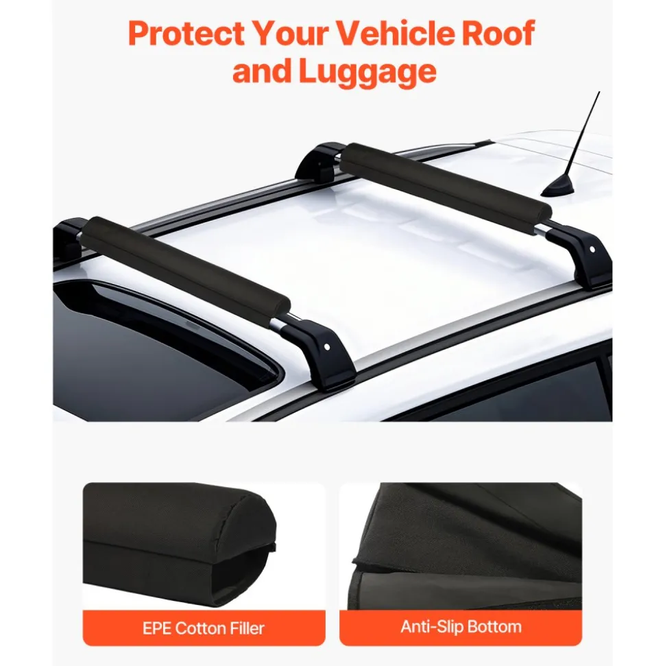 VEVOR Soft Roof Rack Pads, 28" Universal Car Roof Rack Pads for Various Crossbars, 88LBS Load Capacity Luggage Kayak Carrier with 2 Tie Down Straps for SUPs Canoes Snowboards Paddle Boards