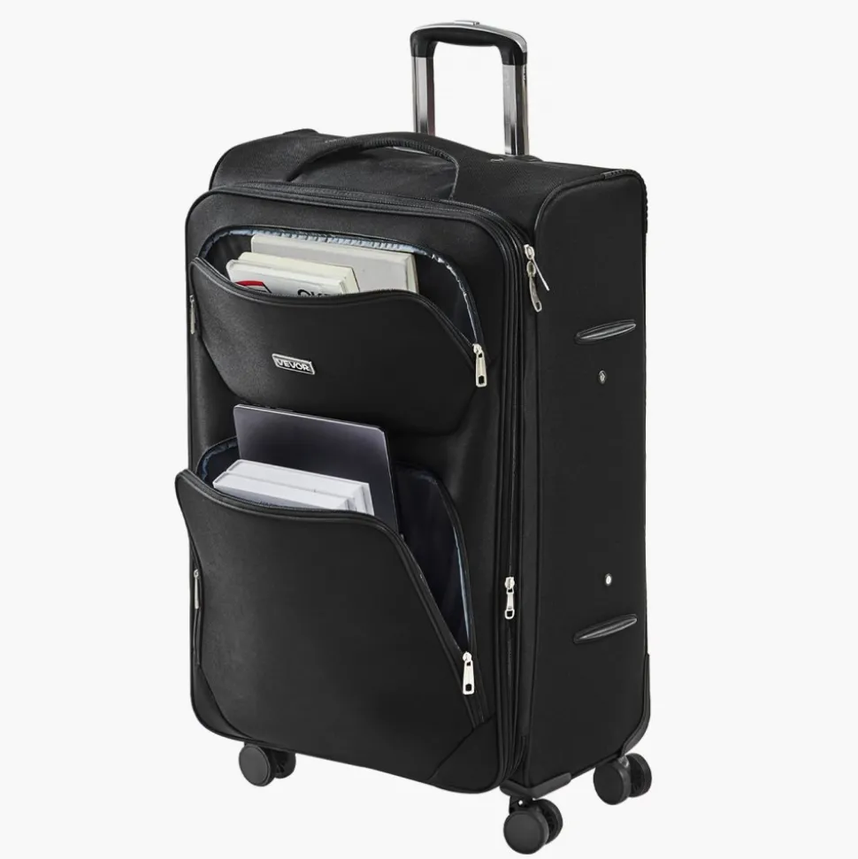 VEVOR Softside Expandable Luggage with Spinner Wheels, 28-Inch Softside Checked Large Luggage, Lightweight Checked Suitcase with Expandable Zippered Pocket and TSA Lock, Black